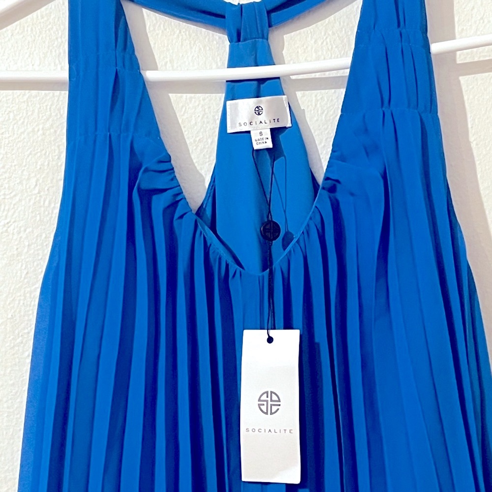 Socialite Blue Pleated Hi-Low Maxi Trapeze Dress from Nordstrom NWT - Picture 6 of 13